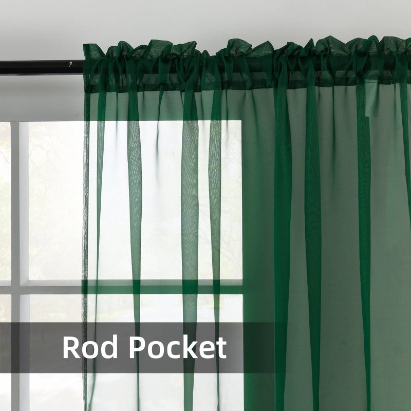 youleyar Solid Sheer Rod Pocket Curtain Voile Draperies 2 Panels White Beige Black Grey Coffee 52 Inch Width 63 Inch Long 1 Pair for Kitchen Bedroom Children Living Room Yard (Foliage Green,52Wx63L) - Image 3